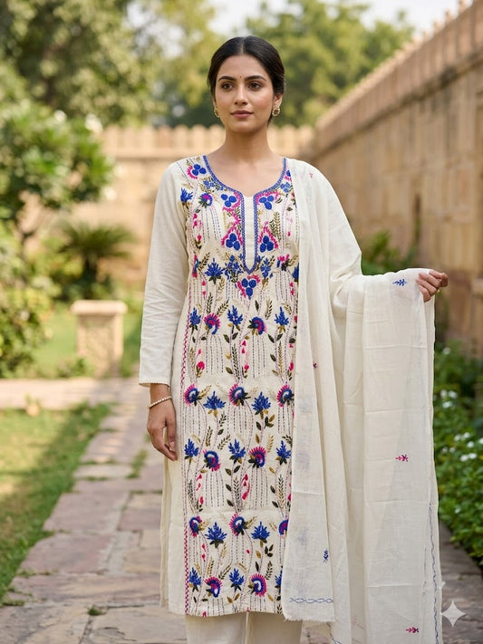 Chikonwala's Exclusive Hand Embroidered Kolkatakari Dress Material