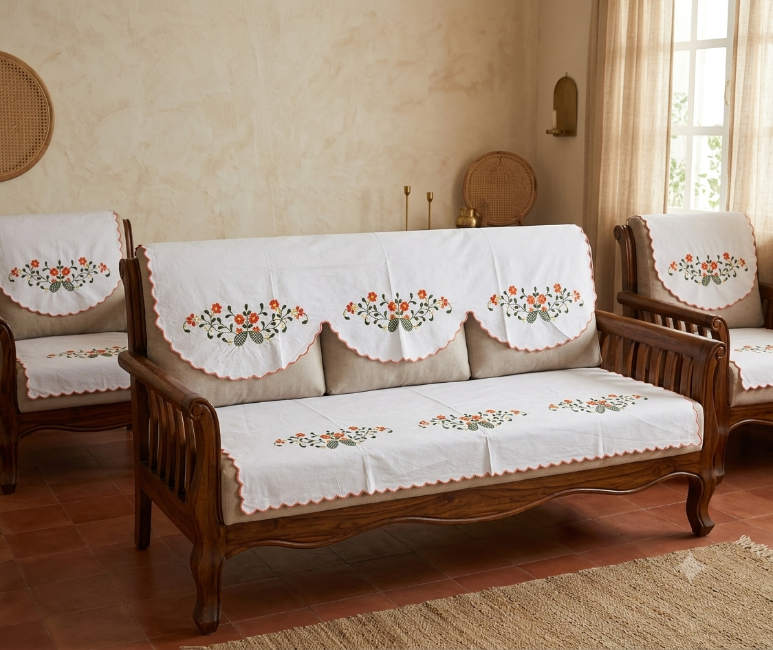 Hand Embroidered Sofa Cover (3+1+1 Seater)