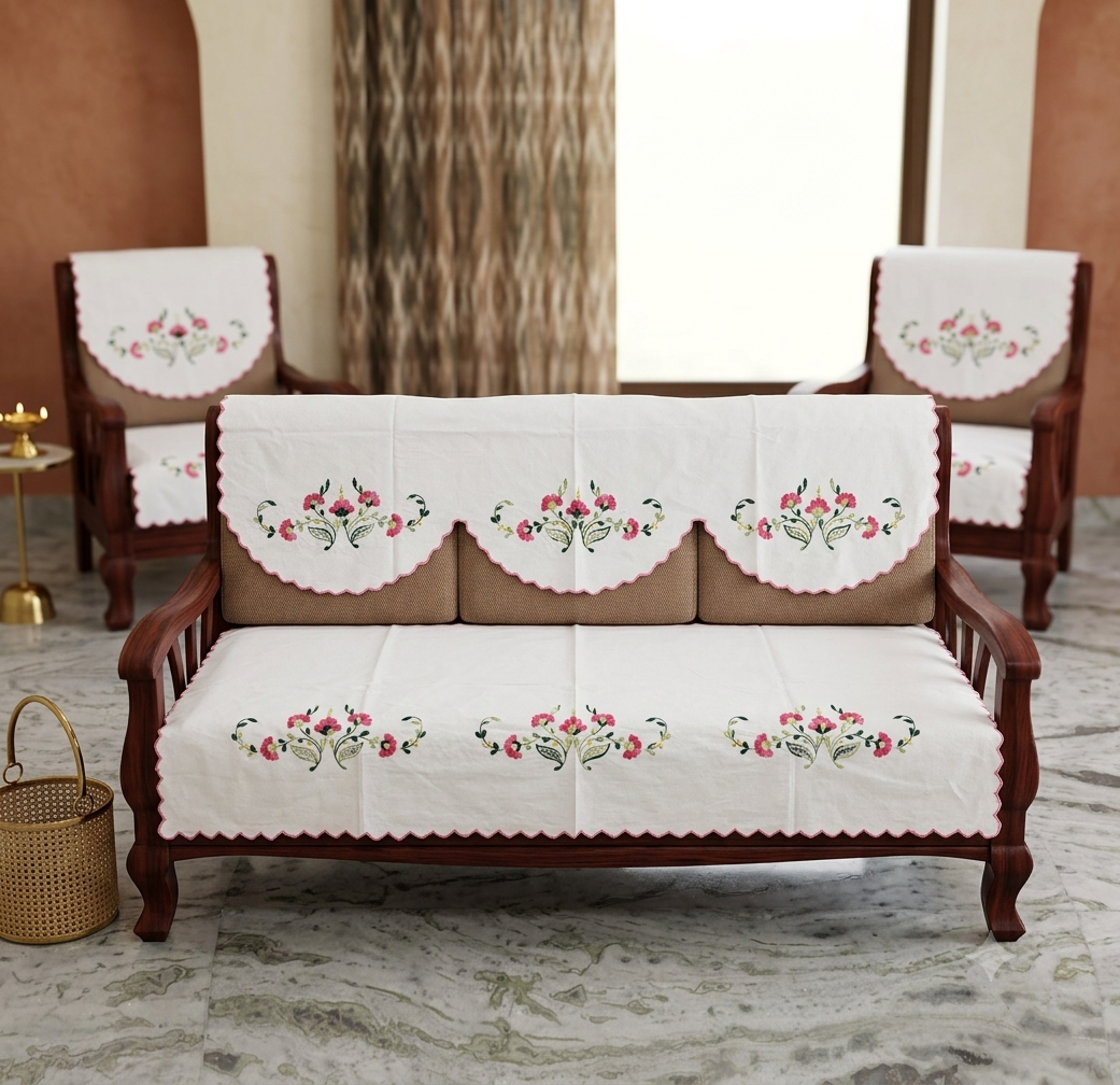 Hand Embroidered Sofa Cover (3+1+1 Seater)