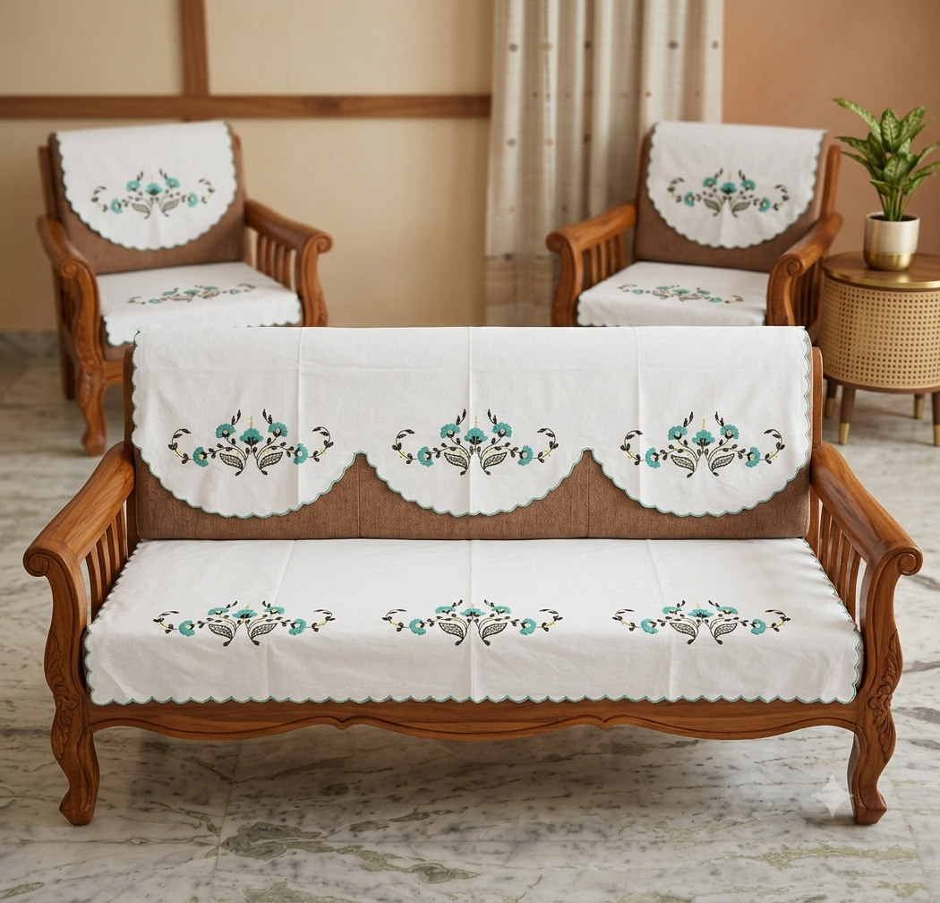 Hand Embroidered Sofa Cover (3+1+1 Seater)