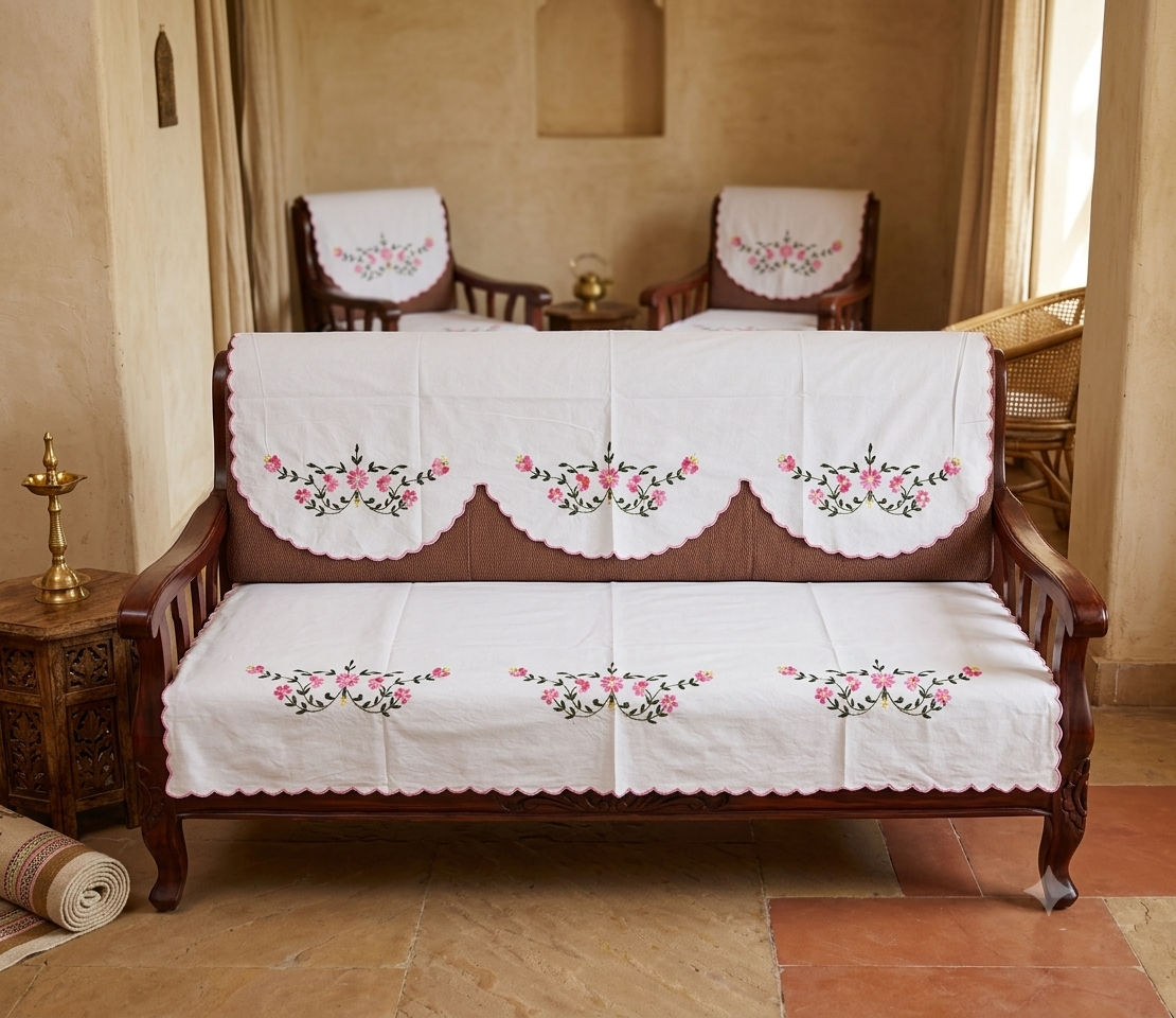 Hand Embroidered Sofa Cover (3+1+1 Seater)