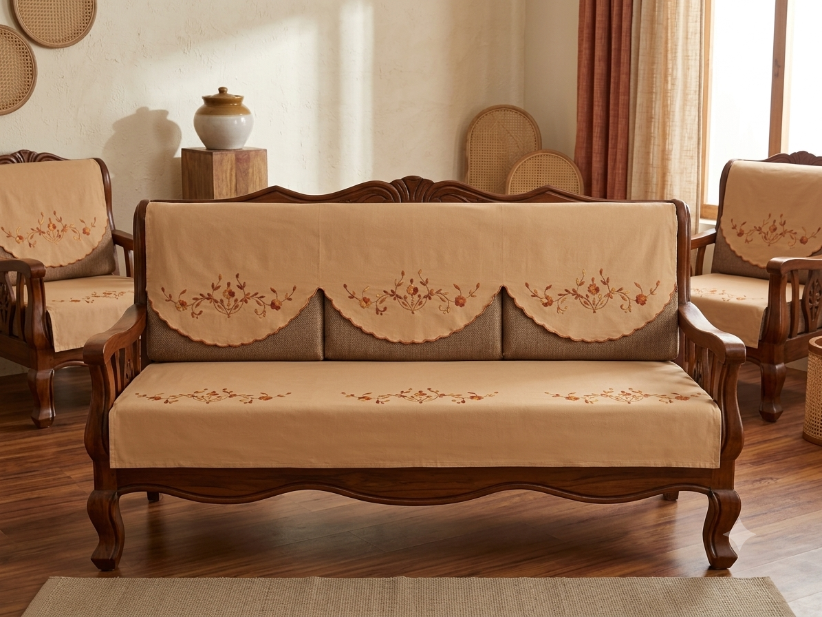 Hand Embroidered Sofa Cover (3+1+1 Seater)