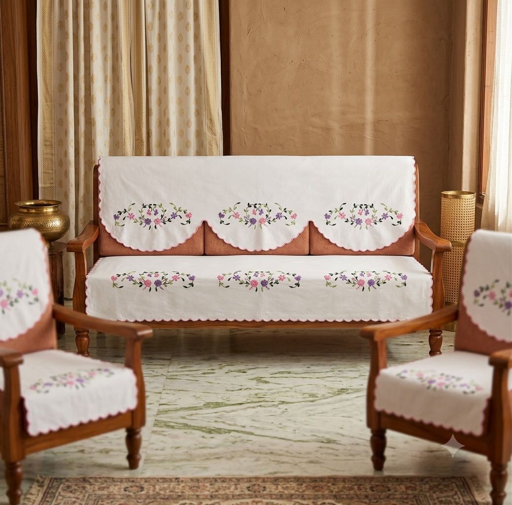 Hand Embroidered Sofa Cover (3+1+1 Seater)