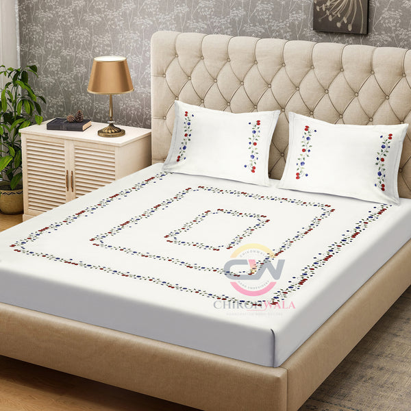 chikonwala's Hand embroidered Floral King Size Bedsheet