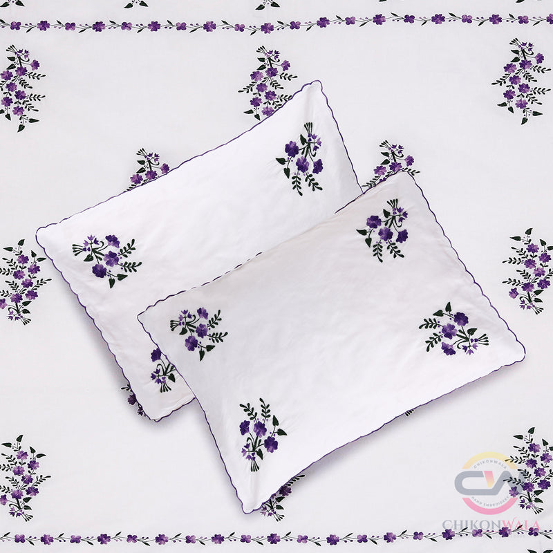 Chikonwala's Floral Embroidered Pure White King Size Bedsheet