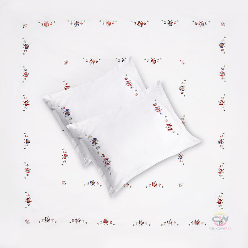 Chikonwala's Butterfly Embroidered White King Size Bedsheet