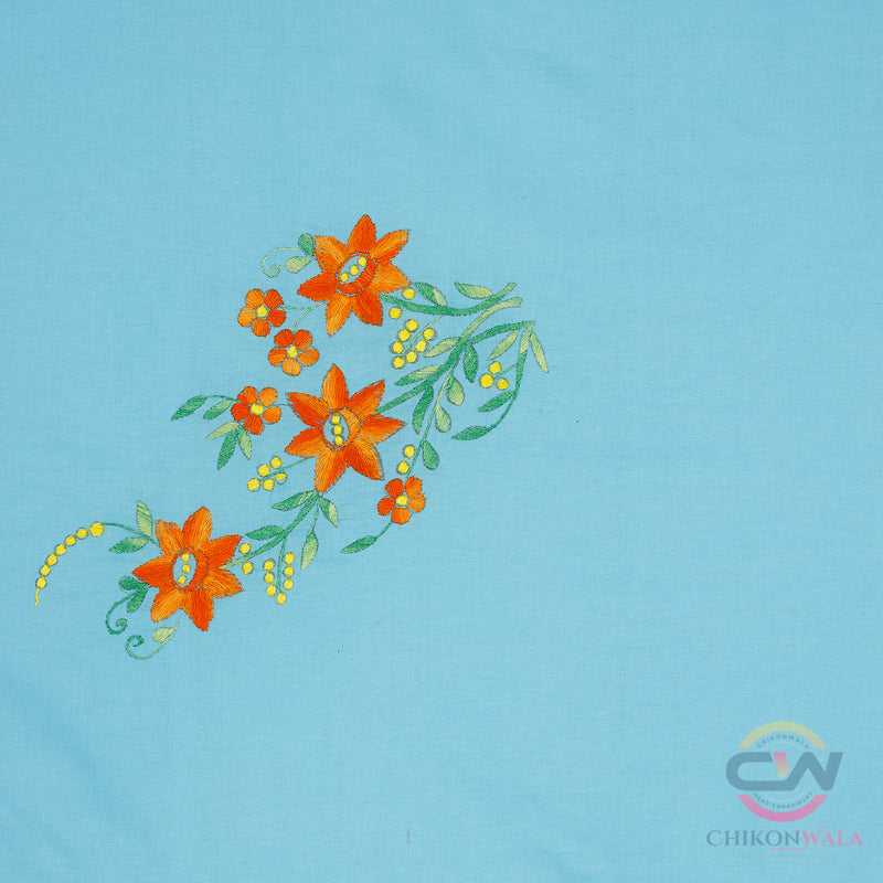 Chikonwala's Hand embroidered Sky blue floral Bedsheet
