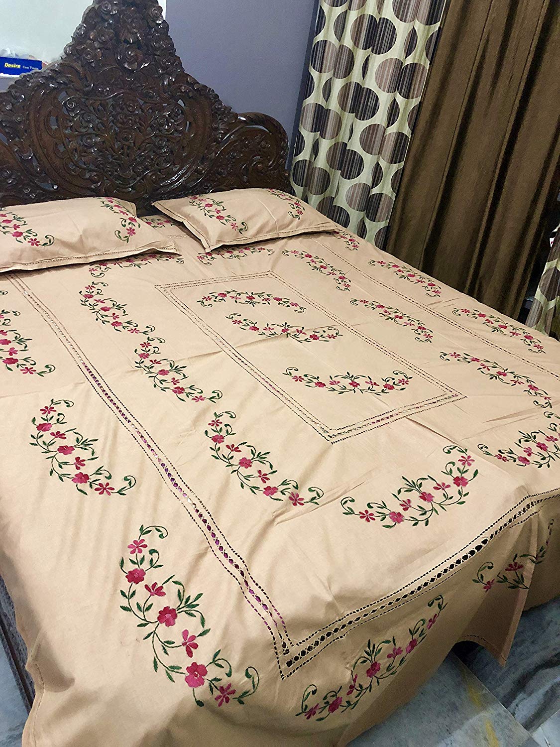 Chikonwala's Floral Embroidered Cotton Beading  Bedsheet