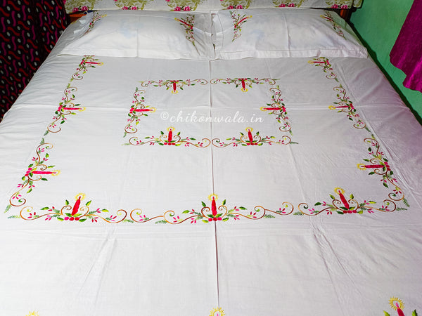 Chikonwala's Hand Embroidered Pure Cotton Candle Bedsheet