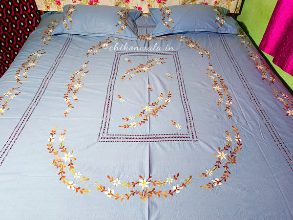 Chikonwala's Floral Embroidered Cotton Beading  Bedsheet