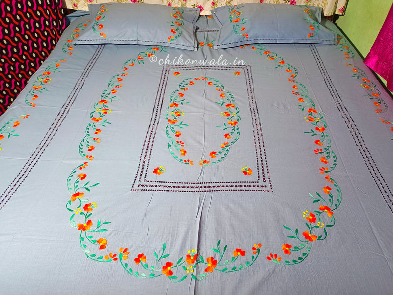 Chikonwala's Floral Embroidered Cotton Beading  Bedsheet