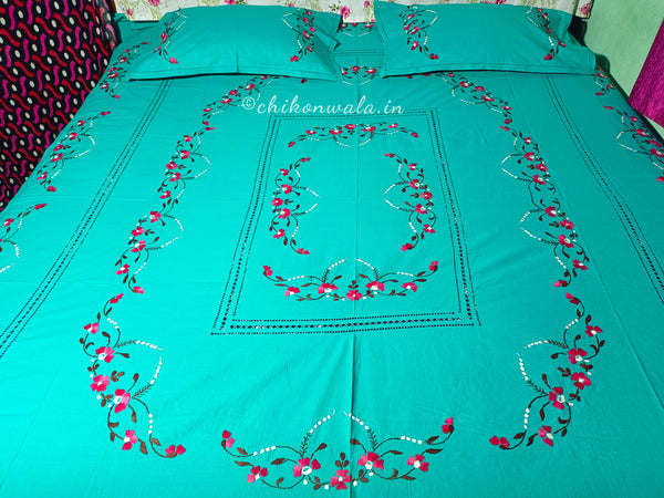 Chikonwala's Floral Embroidered Cotton Beading  Bedsheet