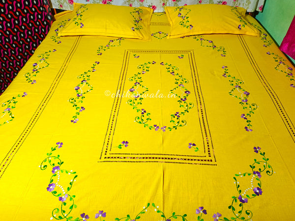 Chikonwala's Floral Embroidered Cotton Beading  Bedsheet