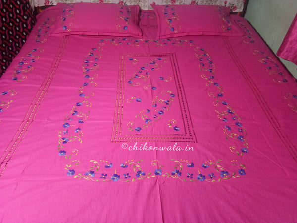 Chikonwala's Floral Embroidered Cotton Beading  Bedsheet