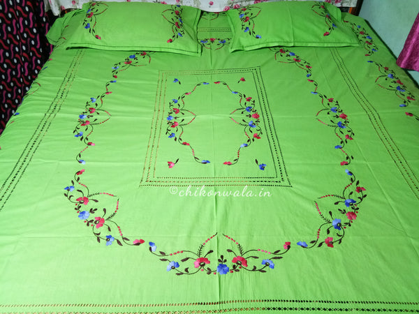 Chikonwala's Floral Embroidered Cotton Beading  Bedsheet