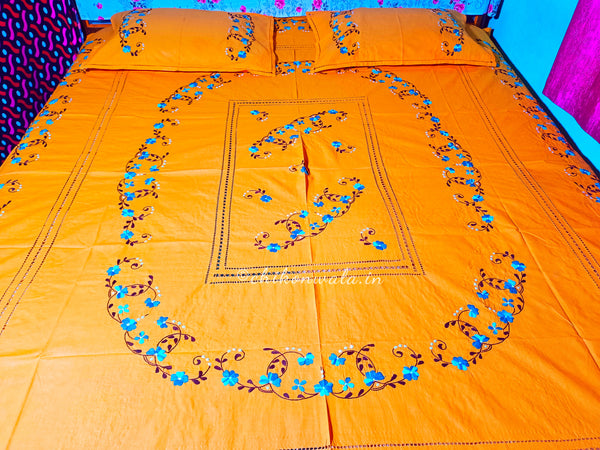 Chikonwala's Floral Embroidered Cotton Beading  Bedsheet