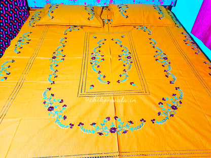 Chikonwala's Floral Embroidered Cotton Beading  Bedsheet