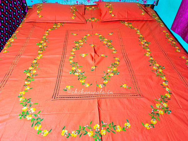 Chikonwala's Floral Embroidered Cotton Beading  Bedsheet
