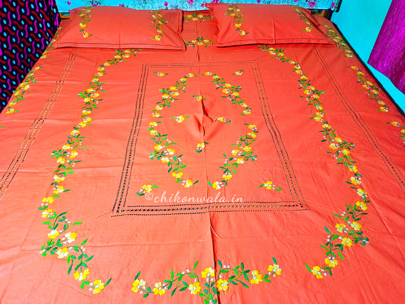 Chikonwala's Floral Embroidered Cotton Beading  Bedsheet
