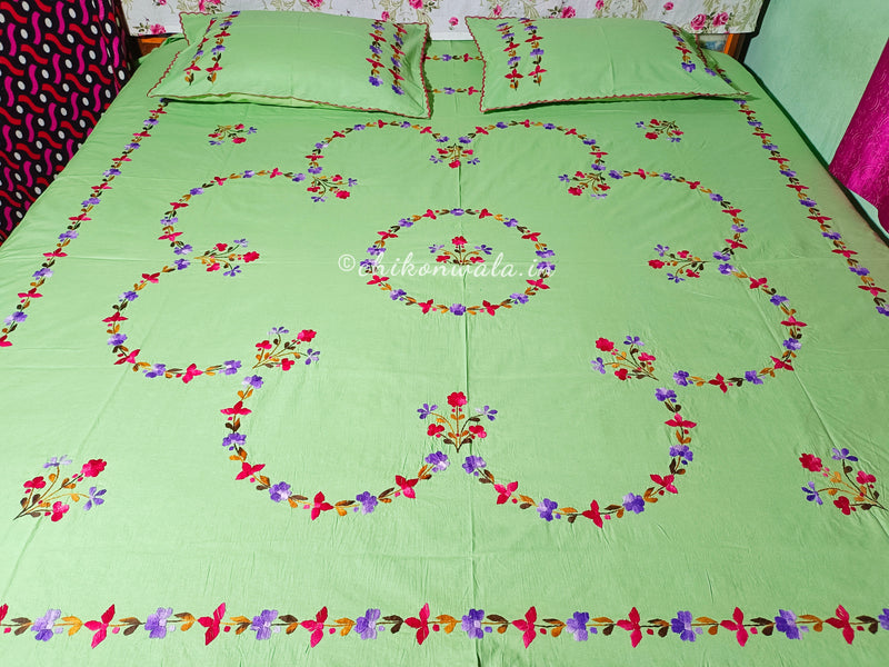 Chikonwala's hand Embroidered Floral Design Bedsheet