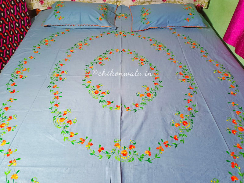 Chikonwala's Hand Embroidered Floral Design Bedsheet