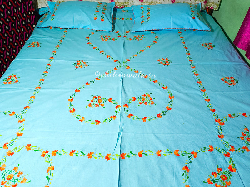 Chikonwala's Hand Embroidered Floral Design Bedsheet