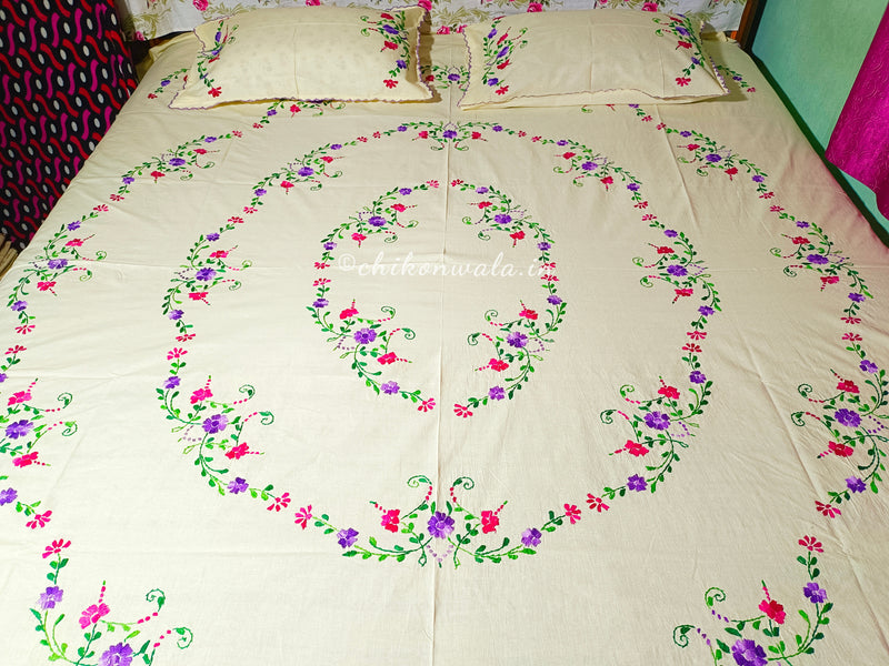 Chikonwala's Hand Embroidered Floral Design Bedsheet