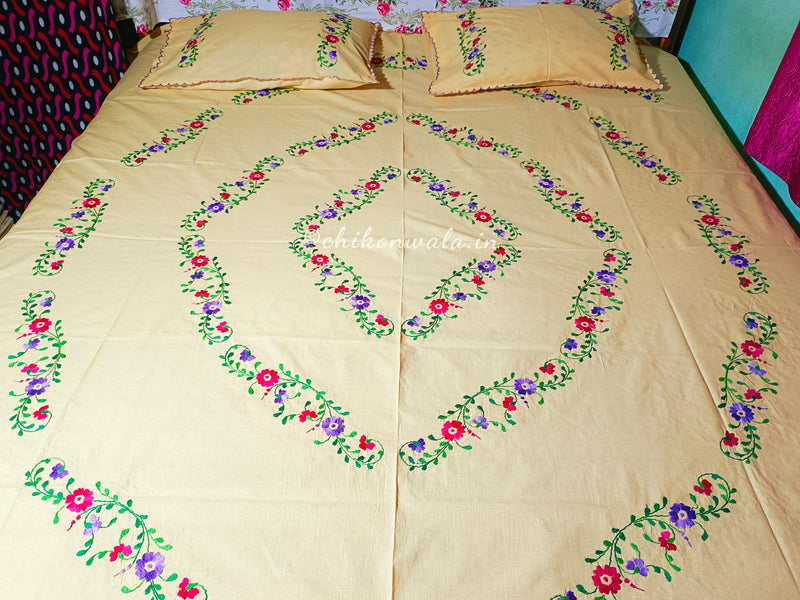 Chikonwala's Hand Embroidered Floral Design Bedsheet