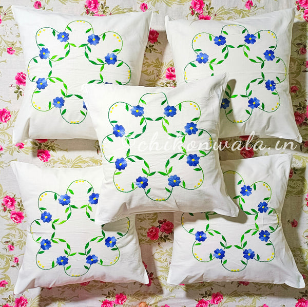 Hand Embroidered Cotton Cushion Covers (Set of 5)